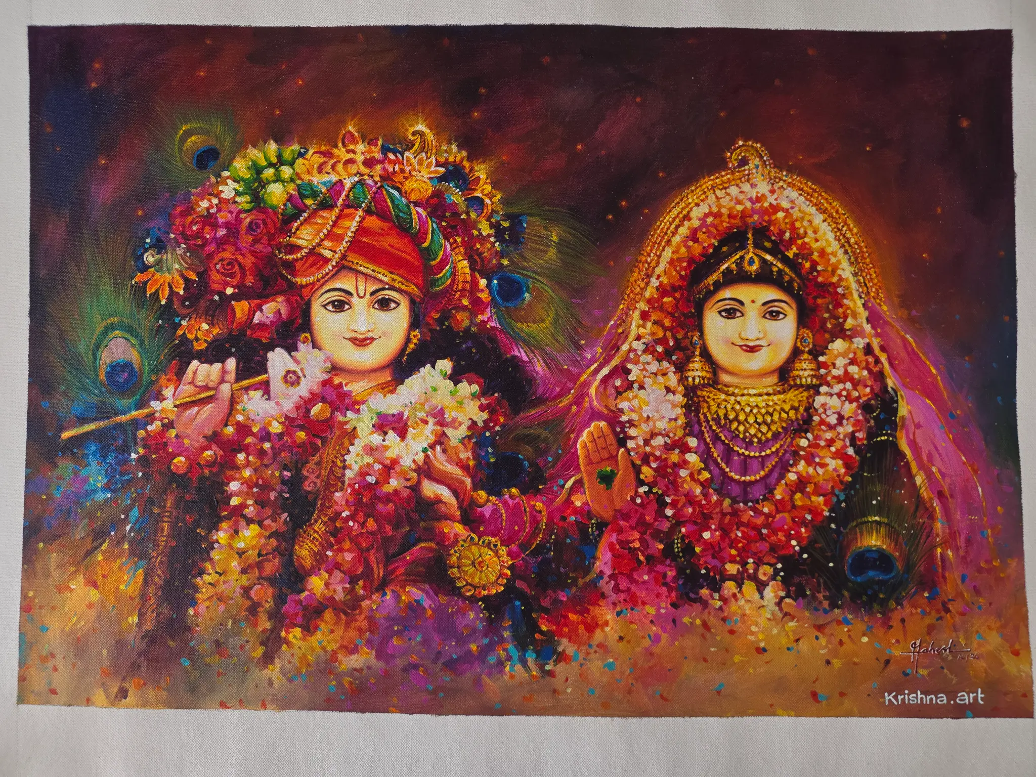 Radha Krishna Festival Darshan displayed in a reading room